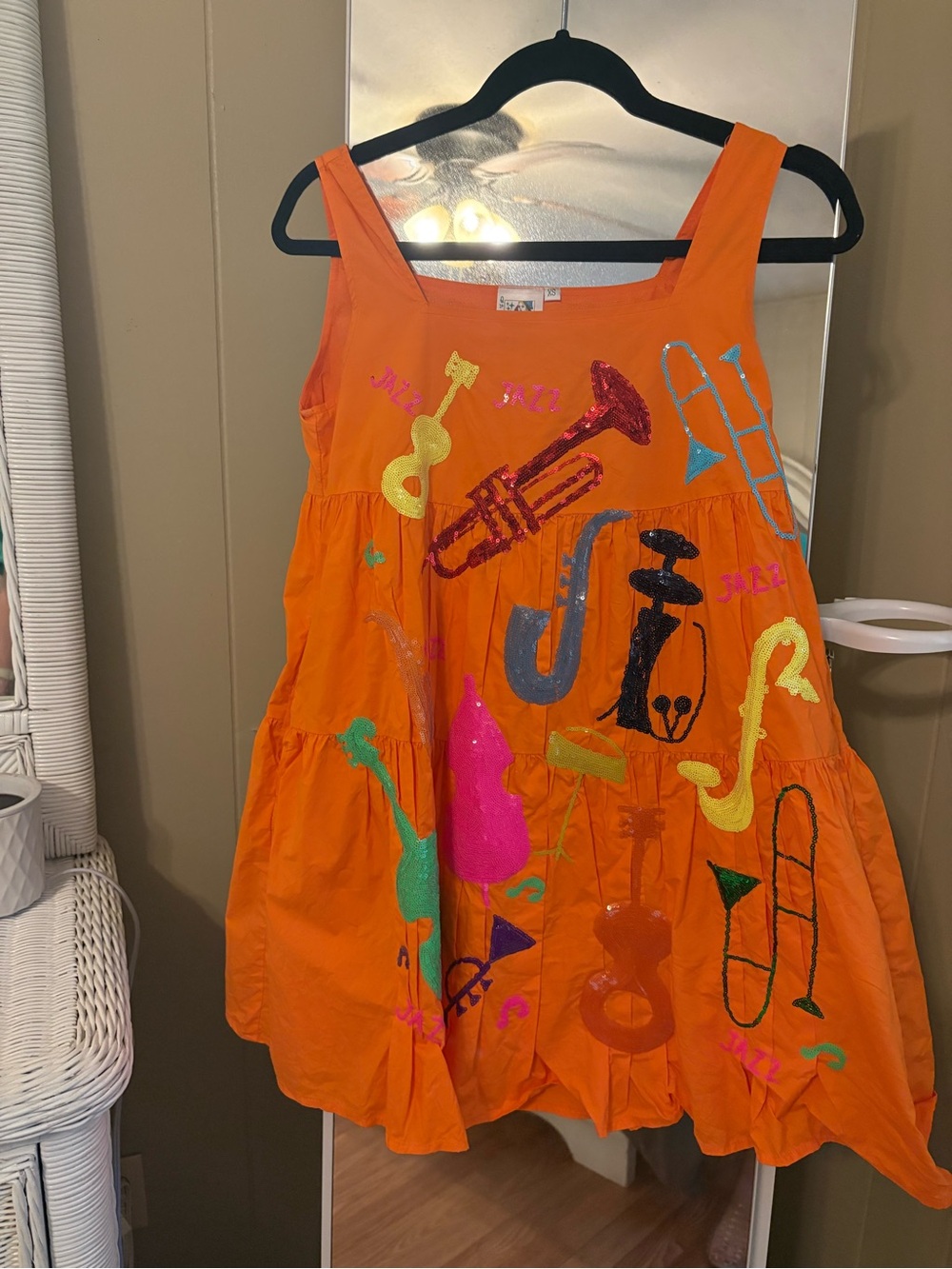 QUEEN OF SPARKLES Orange Sleeveless Musical Instruments Dress